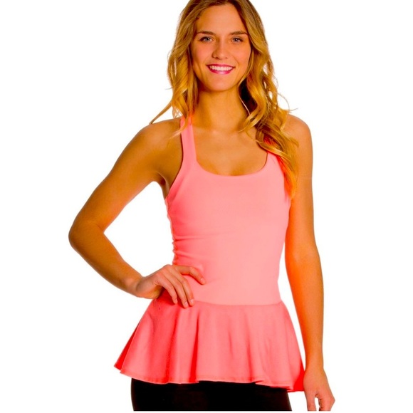 Beyond Yoga Femme Fatale Peplum  Top in Pink - Picture 1 of 7